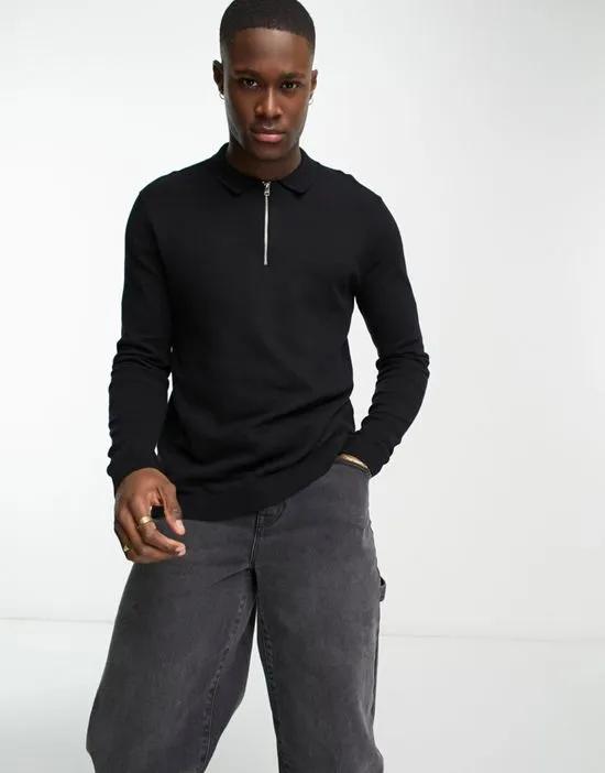 Originals knitted long sleeve polo in black