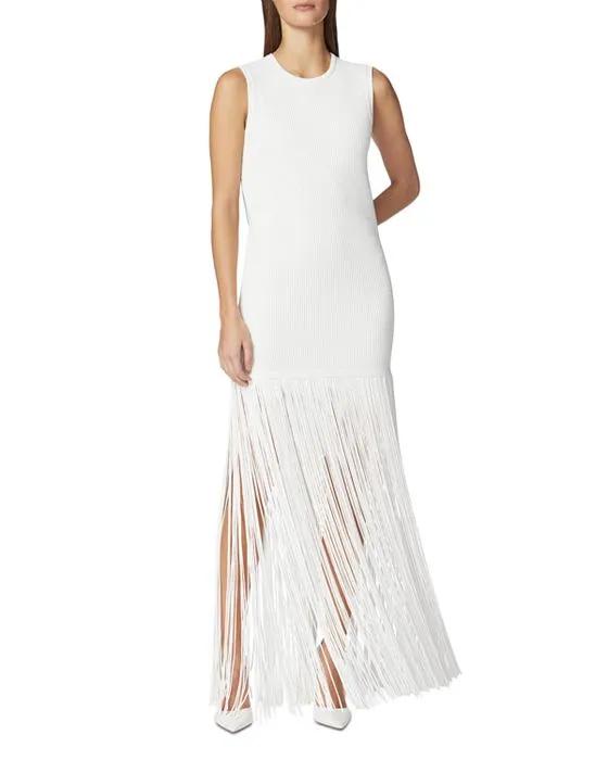 Ottoman Ribbed Shadow Stripe Fringe Gown