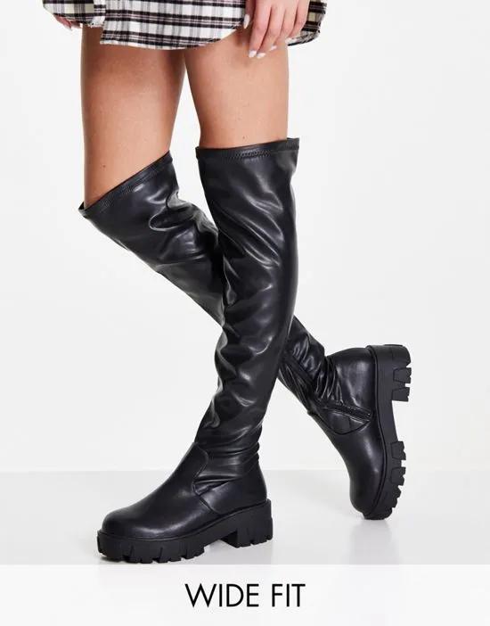 over-the-knee flat boots in black stretch
