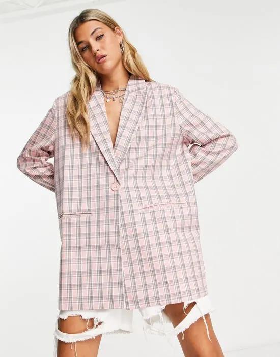 oversized blazer in pink check - part of a set