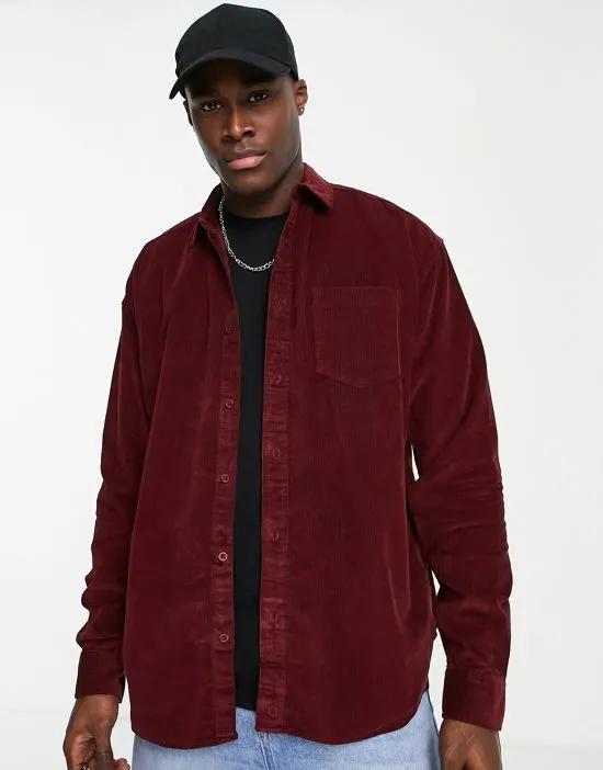 oversized cord overshirt in burgundy