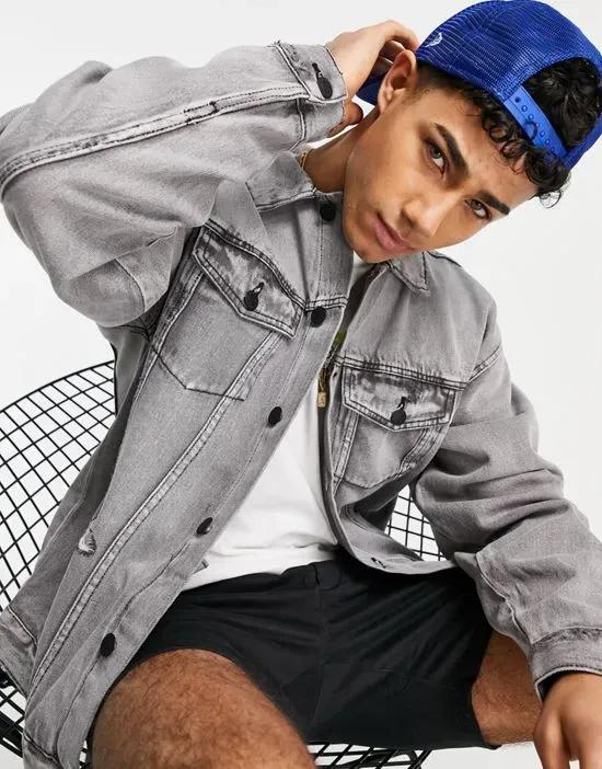 oversized denim jacket in light gray