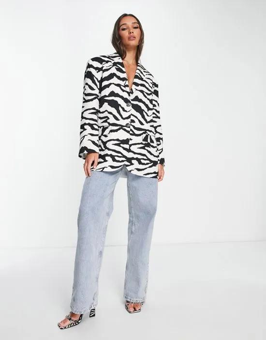 oversized grandad blazer in zebra print