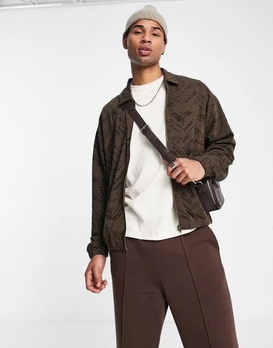 oversized harrington jacket in brown jacquard