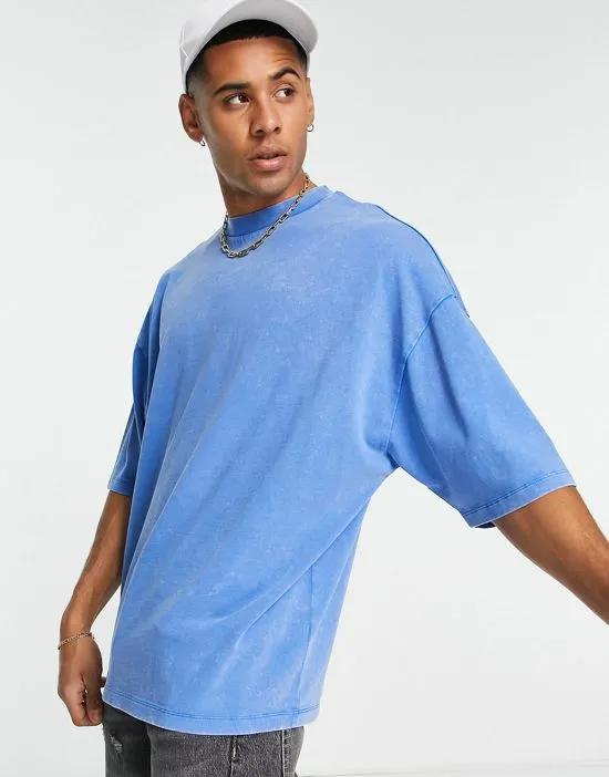 oversized heavyweight T-shirt in acid washed blue