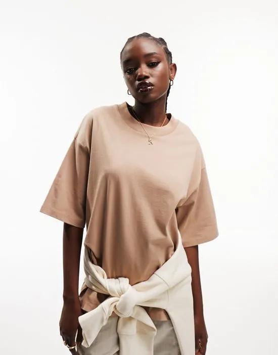 oversized heavyweight T-shirt with side splits in natural