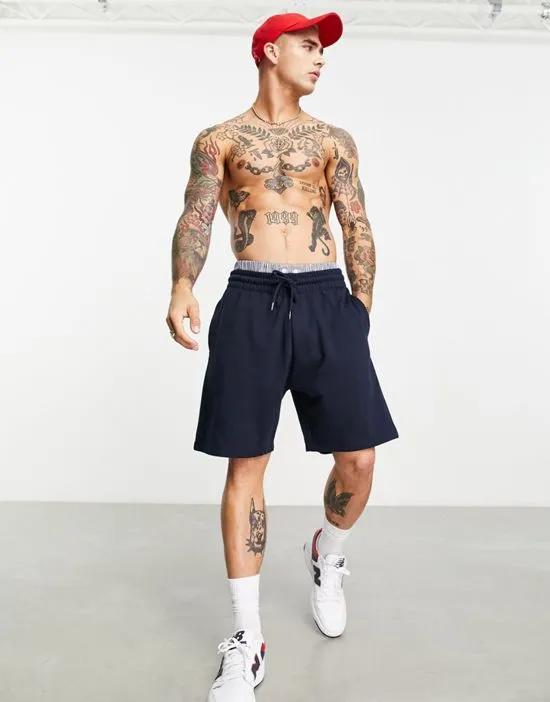 oversized jersey mid length shorts in navy