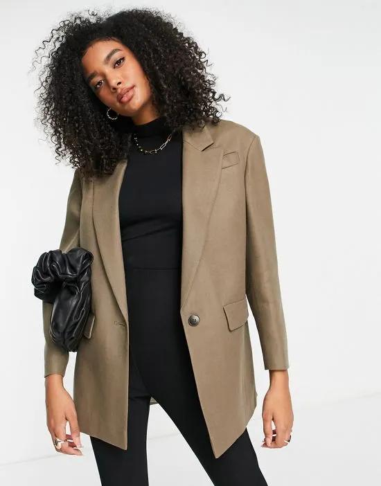 oversized mansy twill blazer in khaki