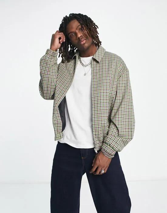 oversized plaid harrington jacket