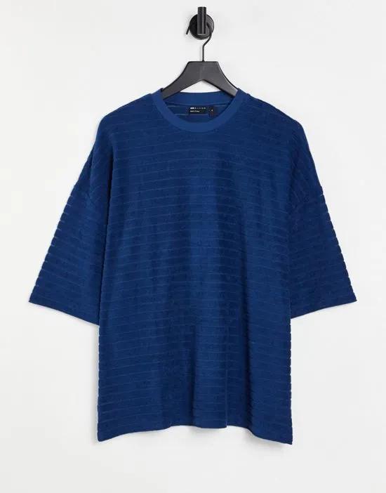 oversized t-shirt in blue striped towelling