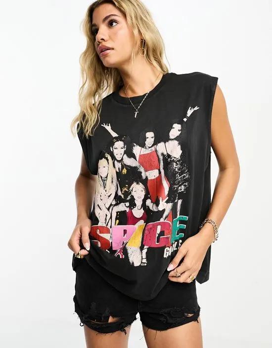 oversized tank top with spice girls license graphic in washed black