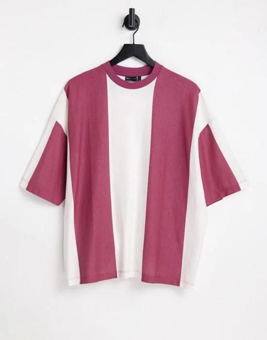 oversized vertical stripe t-shirt in pink & white