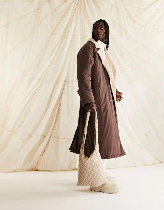 oversized wadded trench coat in brown