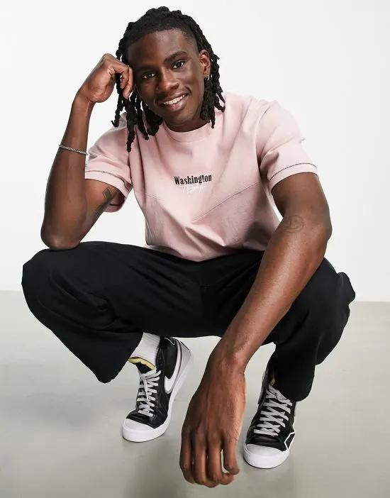 oversized washed t-shirt with rib panel in pink