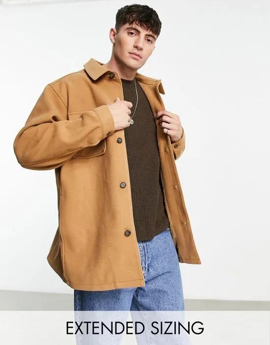 oversized wool look shacket in camel