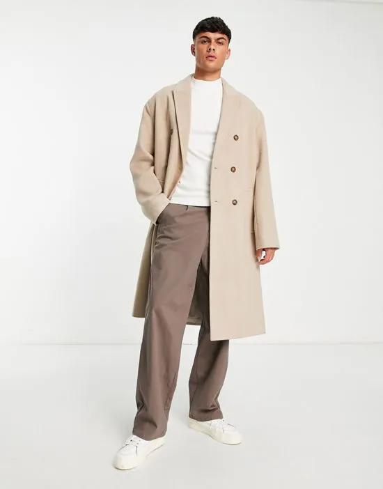 oversized wool mix overcoat in beige