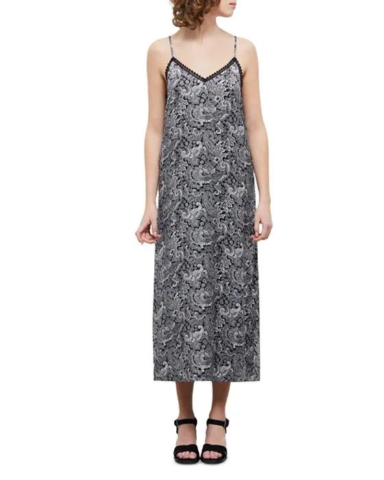 Paisley Print Slip Midi Dress