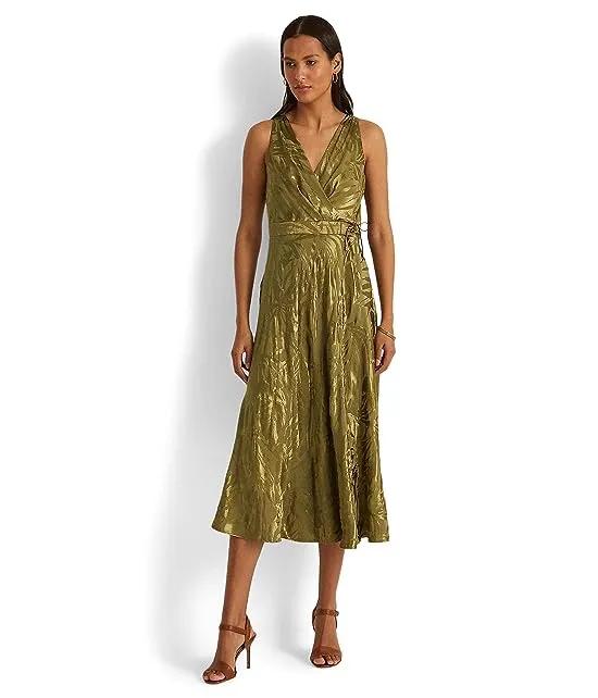 Palm Leaf Jacquard Sleeveless Dress