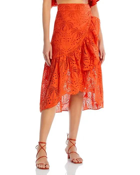 Palm Tree Eyelet Midi Skirt