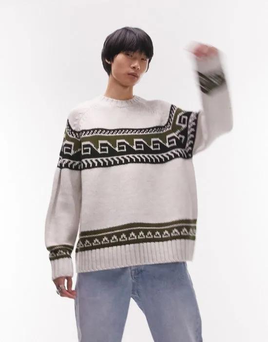 panel graphic sweater with wool in gray