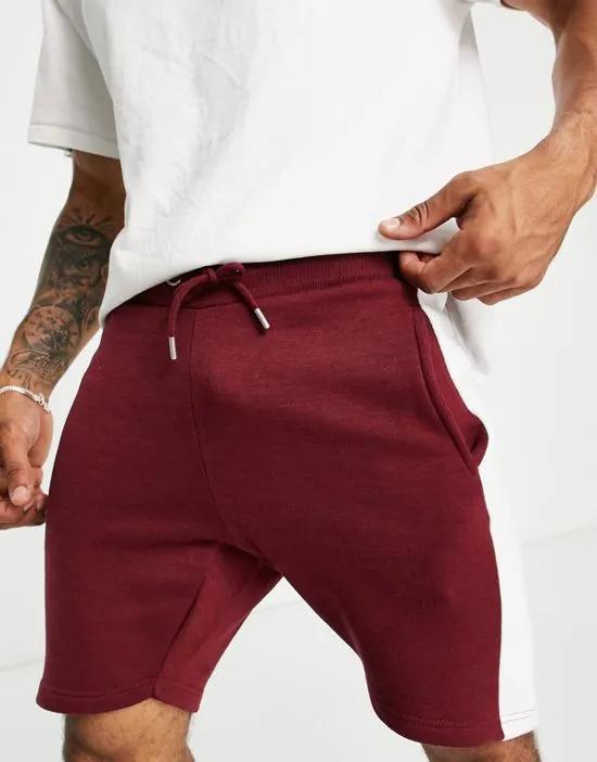 panel jersey shorts in burgundy