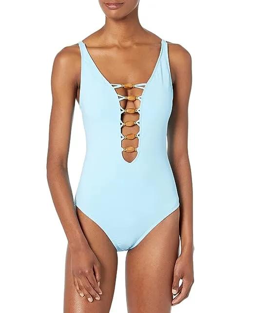 Paradise Found Lace Down Over-the-Shoulder One-Piece