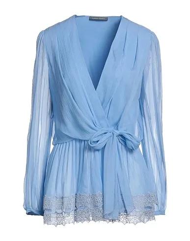 Pastel blue Chiffon Solid color shirts & blouses