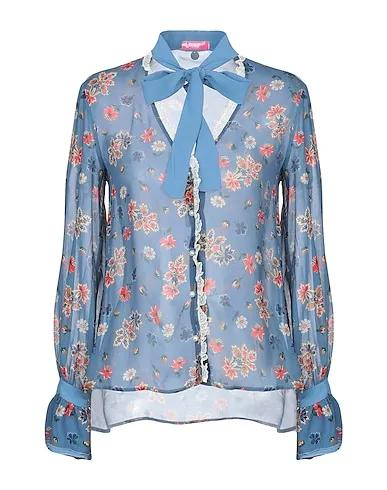 Pastel blue Crêpe Floral shirts & blouses