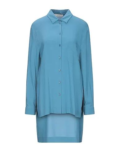 Pastel blue Crêpe Solid color shirts & blouses