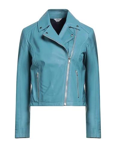 Pastel blue Leather Biker jacket