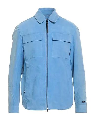 Pastel blue Leather Solid color shirt