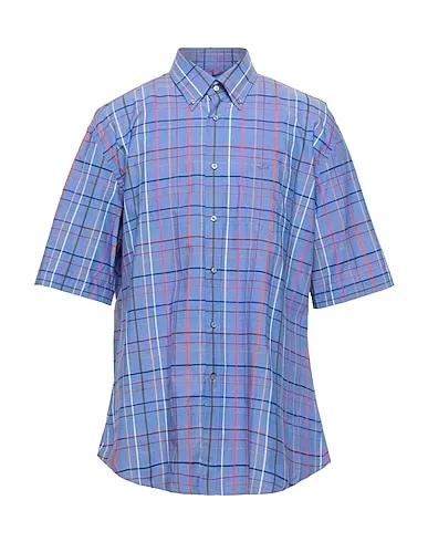 Pastel blue Plain weave Checked shirt