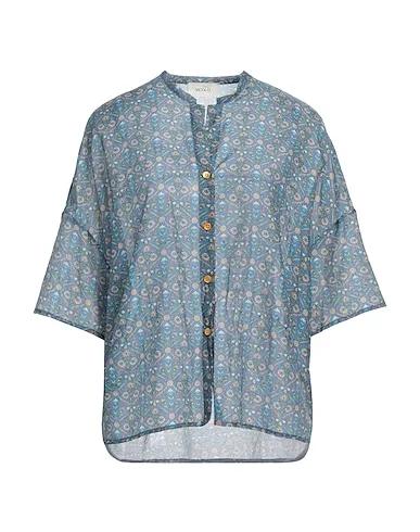 Pastel blue Plain weave Floral shirts & blouses