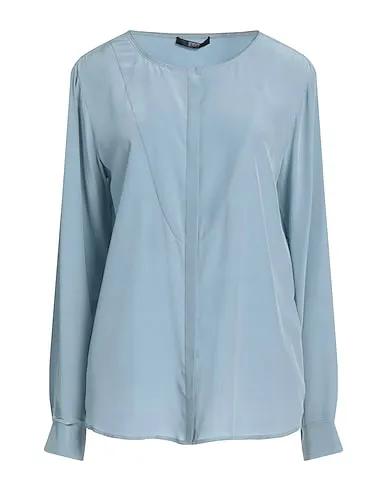 Pastel blue Plain weave Silk shirts & blouses