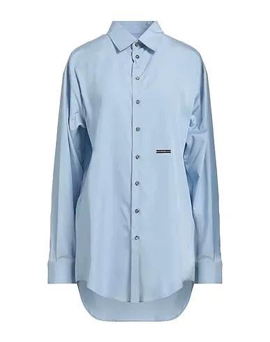 Pastel blue Plain weave Solid color shirts & blouses