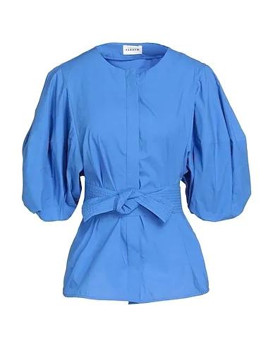 Pastel blue Plain weave Solid color shirts & blouses