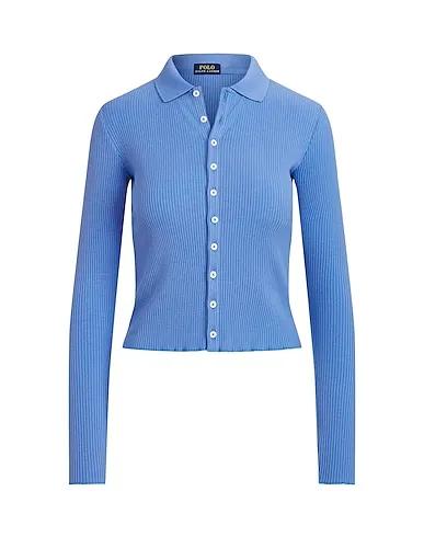 Pastel blue Solid color shirts & blouses CROPPED RIBBED BUTTON-FRONT POLO SHIRT
