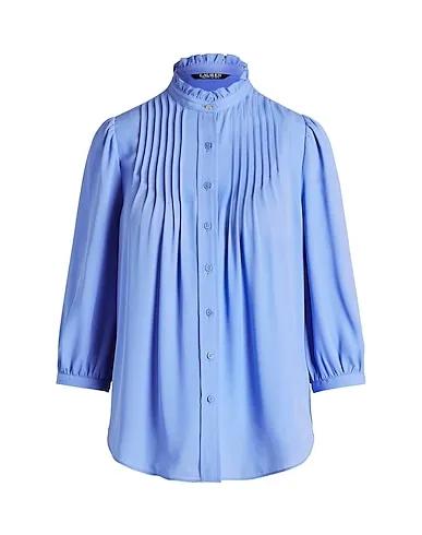 Pastel blue Solid color shirts & blouses ELBOW-SLEEVE GEORGETTE BLOUSE
