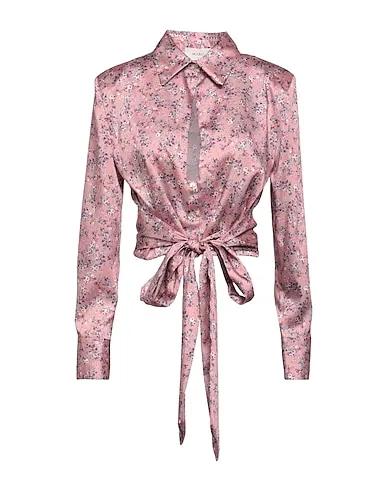 Pastel pink Satin Floral shirts & blouses