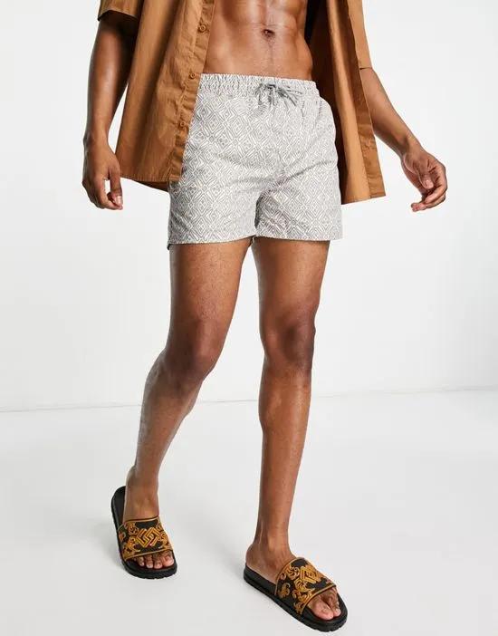 patterned swim shorts in gray