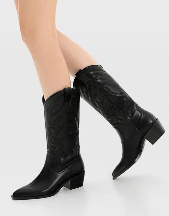 patterned western boot in black