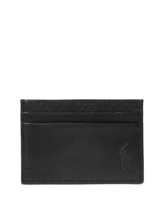 Pebbled Leather Money Clip Card Case