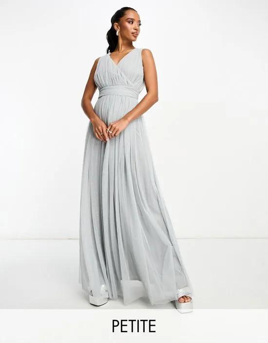 Petite Bridal maxi tulle with bow back in light gray