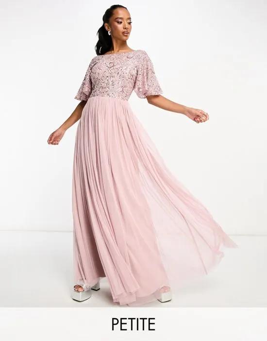 Petite Bridesmaid embellished maxi dress with open back detail in frosted pink