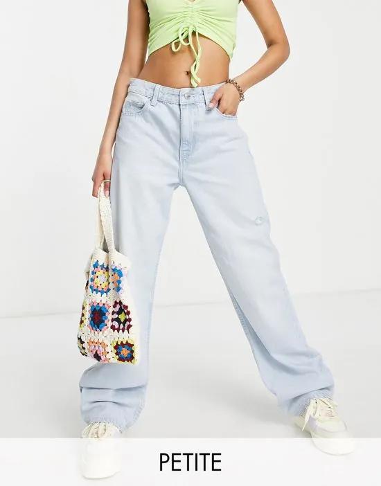 Petite high waisted dad jeans in bleached wash