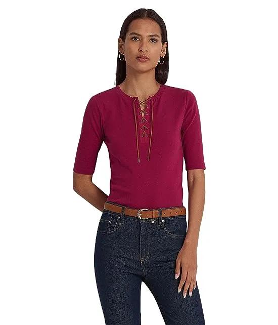 Petite Lace-Up Stretch Cotton Tee