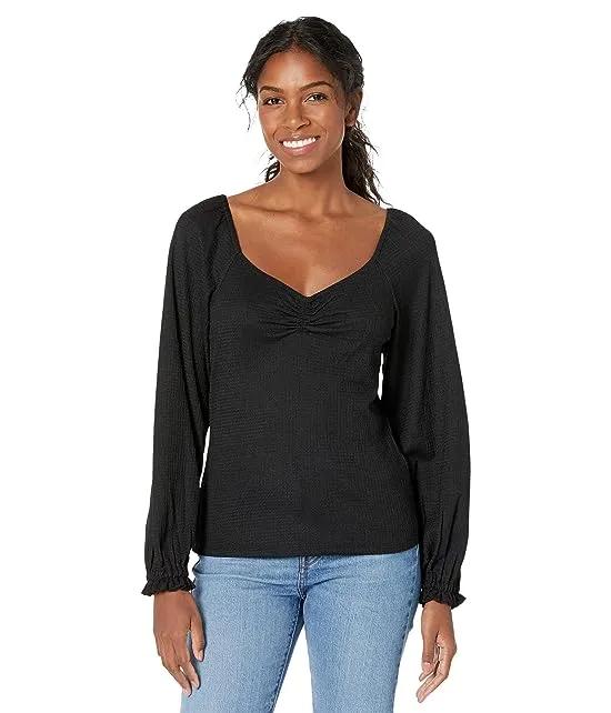 Petite Long Sleeve Puff Sleeve Ruched Top