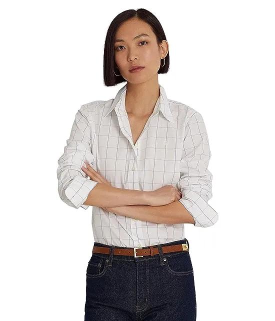 Petite Windowpane Cotton Broadcloth Shirt