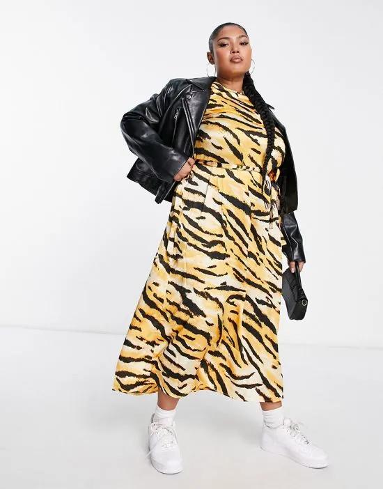 Pieces Curve exclusive maxi dress in tiger print