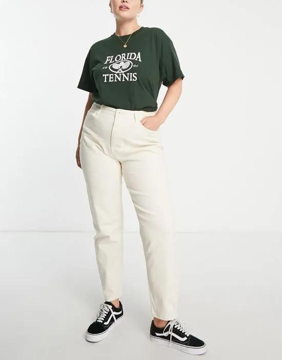 Pieces Curve Kesia high waisted Mom jeans in ecru